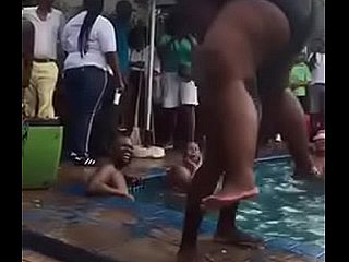 Big Black mama in swimming poolparty